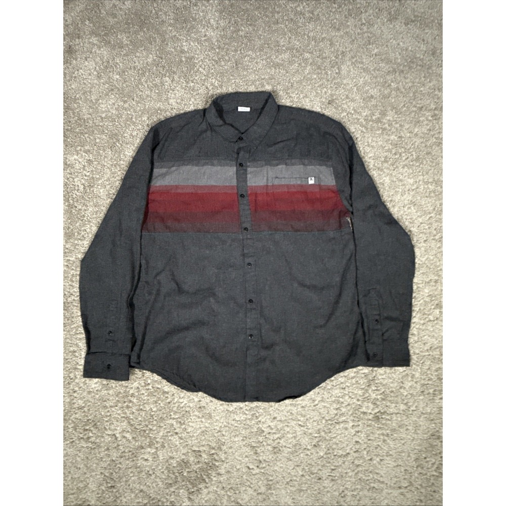 DC Apparel Button Down Long Sleeve Men's Shirt 2XL Gray Red